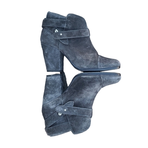 rag & bone Harrow Gray Suede Ankle Boots 7 37.5  Smoke Strappy Moto Booties - Picture 11 of 17